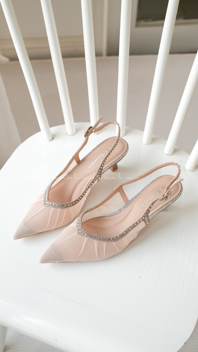 Giày cao gót slingback ren lưới nữ Caroline