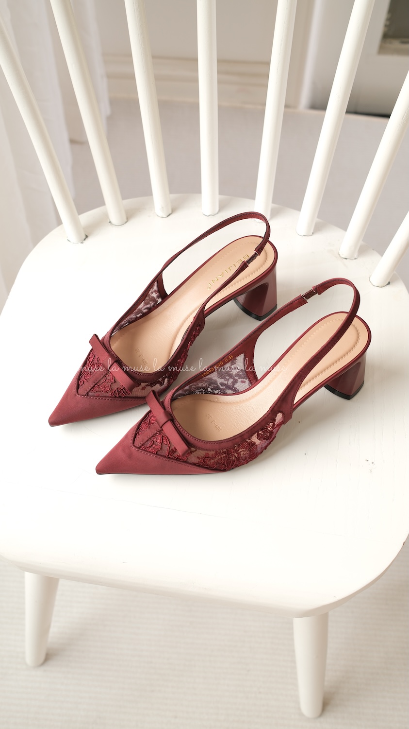 Giày cao gót slingback ren lưới nữ Gravi