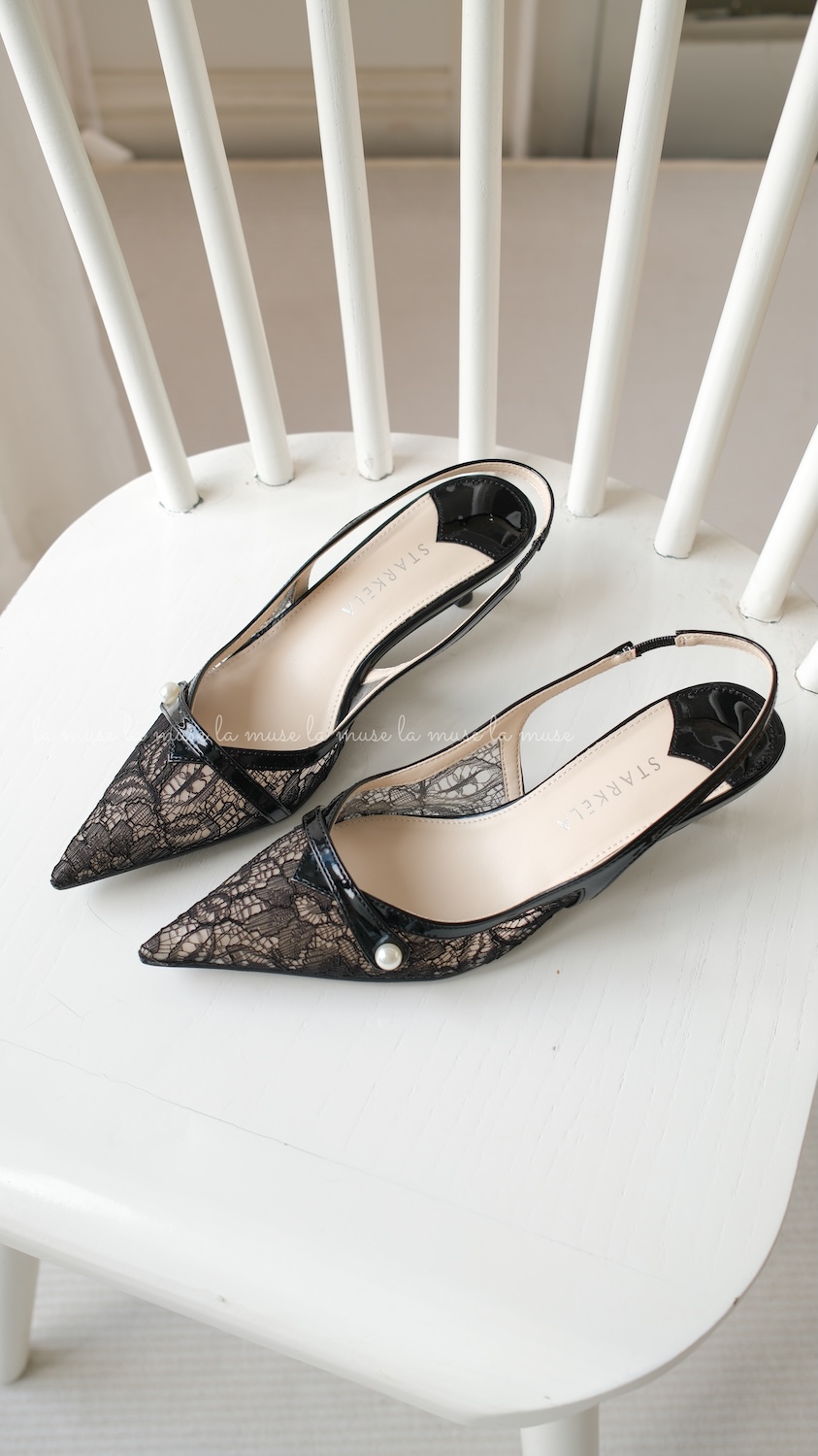 Giày bệt slingback ren lưới nữ Reni
