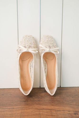 Giày búp bê ren lưới bệt Cafei