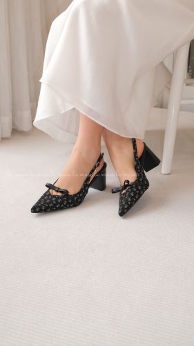 Giày cao gót slingback nữ vải Floral