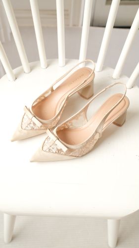 Giày cao gót slingback ren lưới nữ Gravi