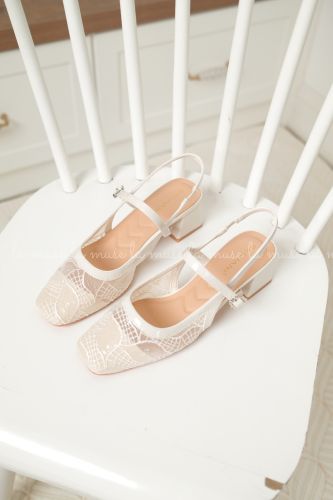 Giày cao gót slingback nữ Lace