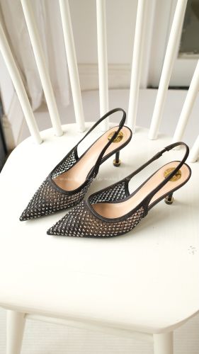 Giày cao gót slingback ren lưới đính đá nữ Lucie