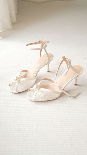 Giày cao gót slingback ren lưới nữ Meihao
