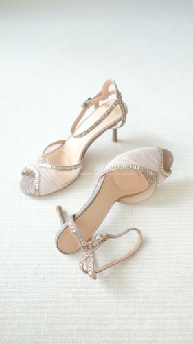 Giày cao gót slingback ren lưới lấp lánh nữ Sola